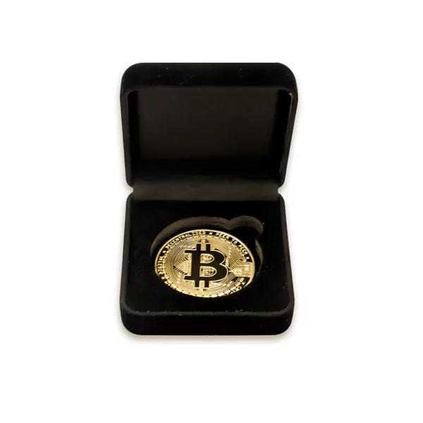 Moneda colectie Bitcoin in cutie de prezentare